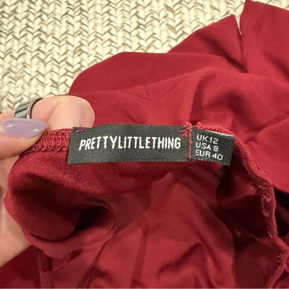 PrettyLittleThings Red Off the Shoulder Long Sleeve Maxi Dress - Picture 6 of 10
